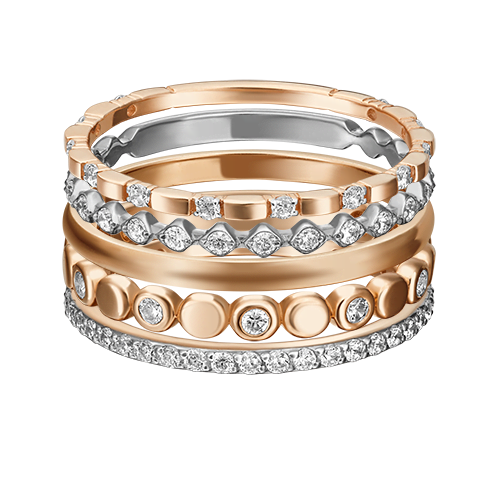 Набор колец, красное и белое золото, б/ц фианиты