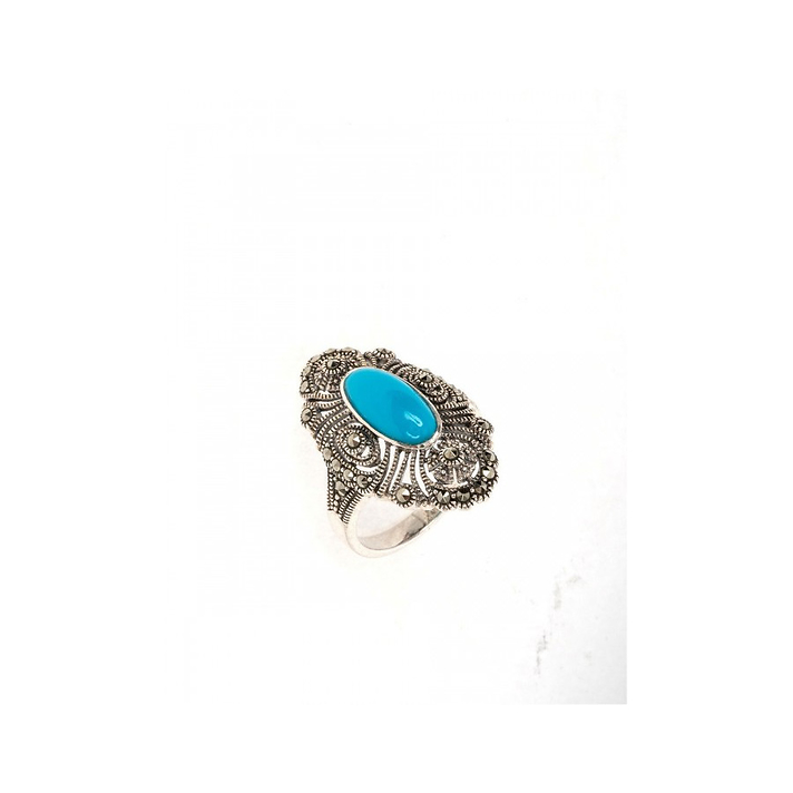 Серебряное кольцо с марказитами и овальной бирюзой