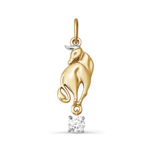 Кулон "Знак зодиака Телец" с фианитом из комбинированного золота