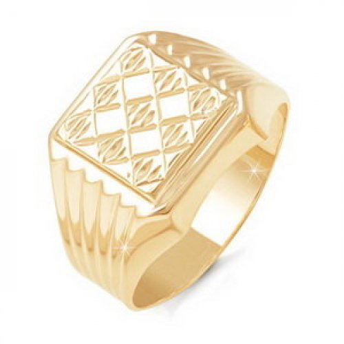 Золотая кольцо-печатка с алмазной гранью