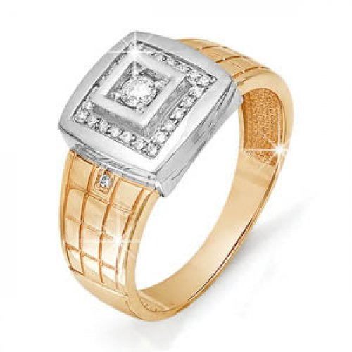 Золотая печатка с фианитами из комбинированного золота