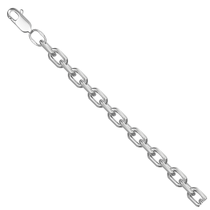 Мужская серебряная родированая цепочка "Ролло с удлинённым звеном(якорное)" с алмазной гранью с 4-х сторон
