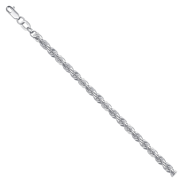 Родированая серебряная цепочка "корда (змейка, трос, верёвка)" с алмазной гранью