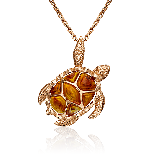 Кулон золотой "Черепаха" с натуральным янтарем