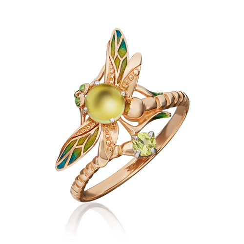 Кольцо, красное золото, хризолит