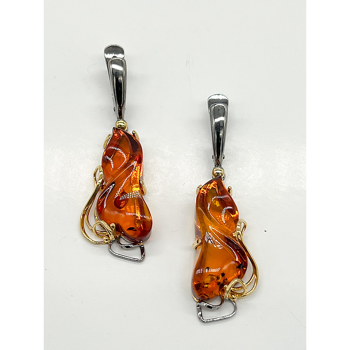 серебро 925 Серьги с янтарем