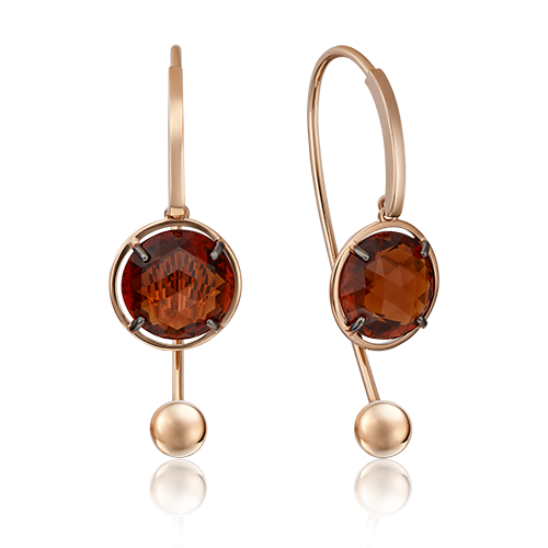 Серьги, красное золото, цитрин