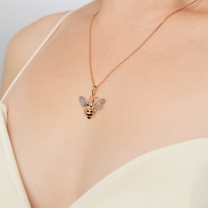 Подвеска, красное золото, черные фианиты