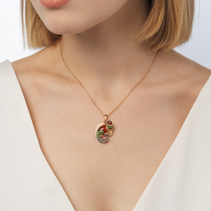 Подвеска, красное золото, янтарь