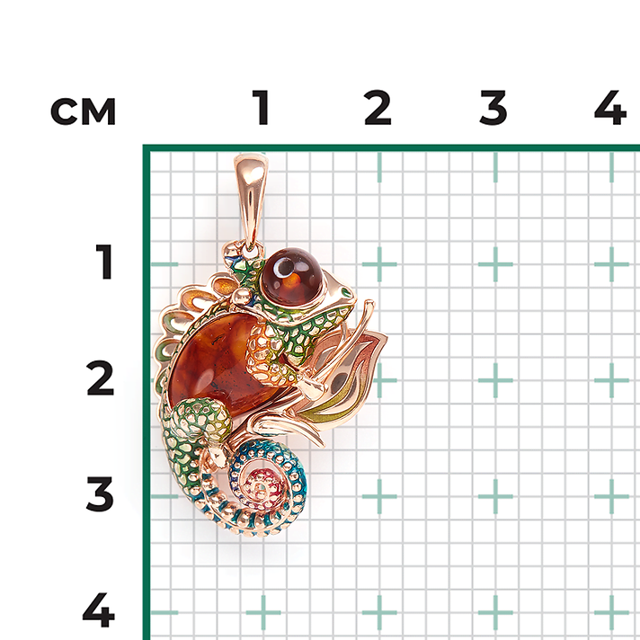 Подвеска, красное золото, янтарь