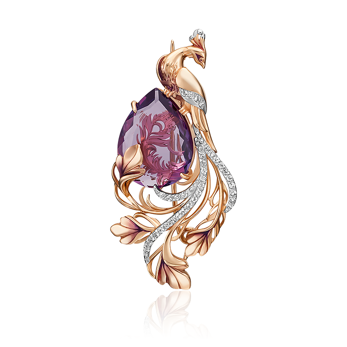 Брошь, красное золото, топаз, аметист Брошь, красное золото, топаз, аметист