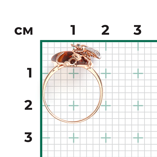 Кольцо, красное золото, топаз, янтарь