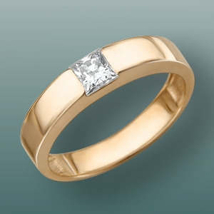 Кольцо, красное золото, б/ц фианиты