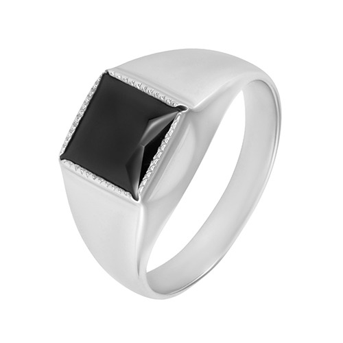 серебряное кольцо печатка с чёрным квадратным камнем