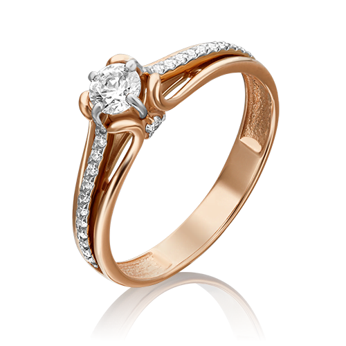 Кольцо, красное золото, белое золото, б/ц фианиты