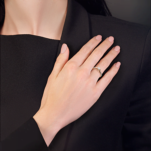 Кольцо, красное золото, белое золото, б/ц фианиты