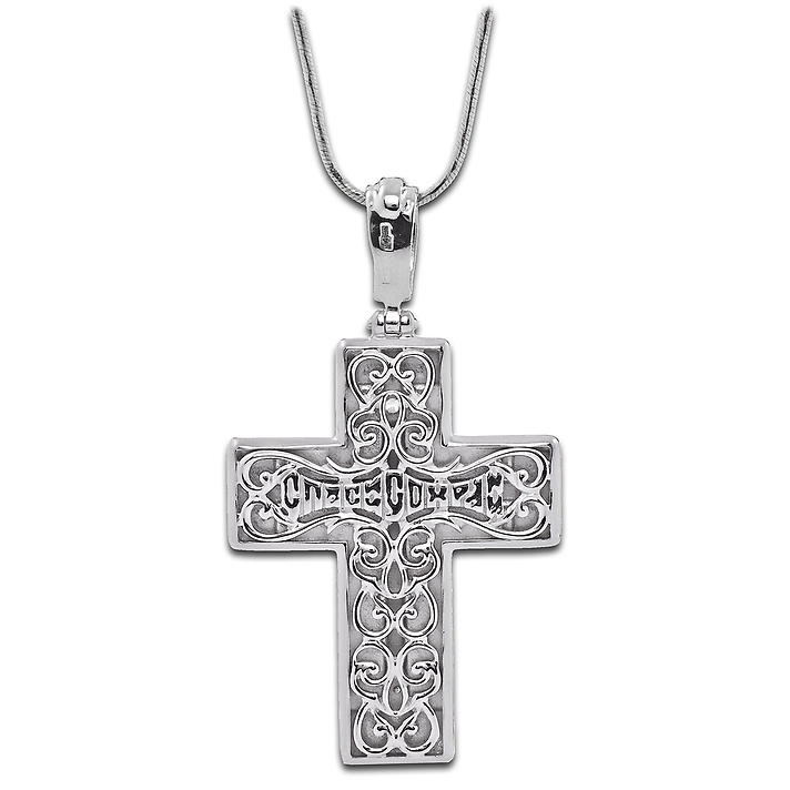 Православный крест из белого золота с черной эмалью