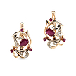 Золотые серьги "русские узоры" с рубинами и бриллиантами